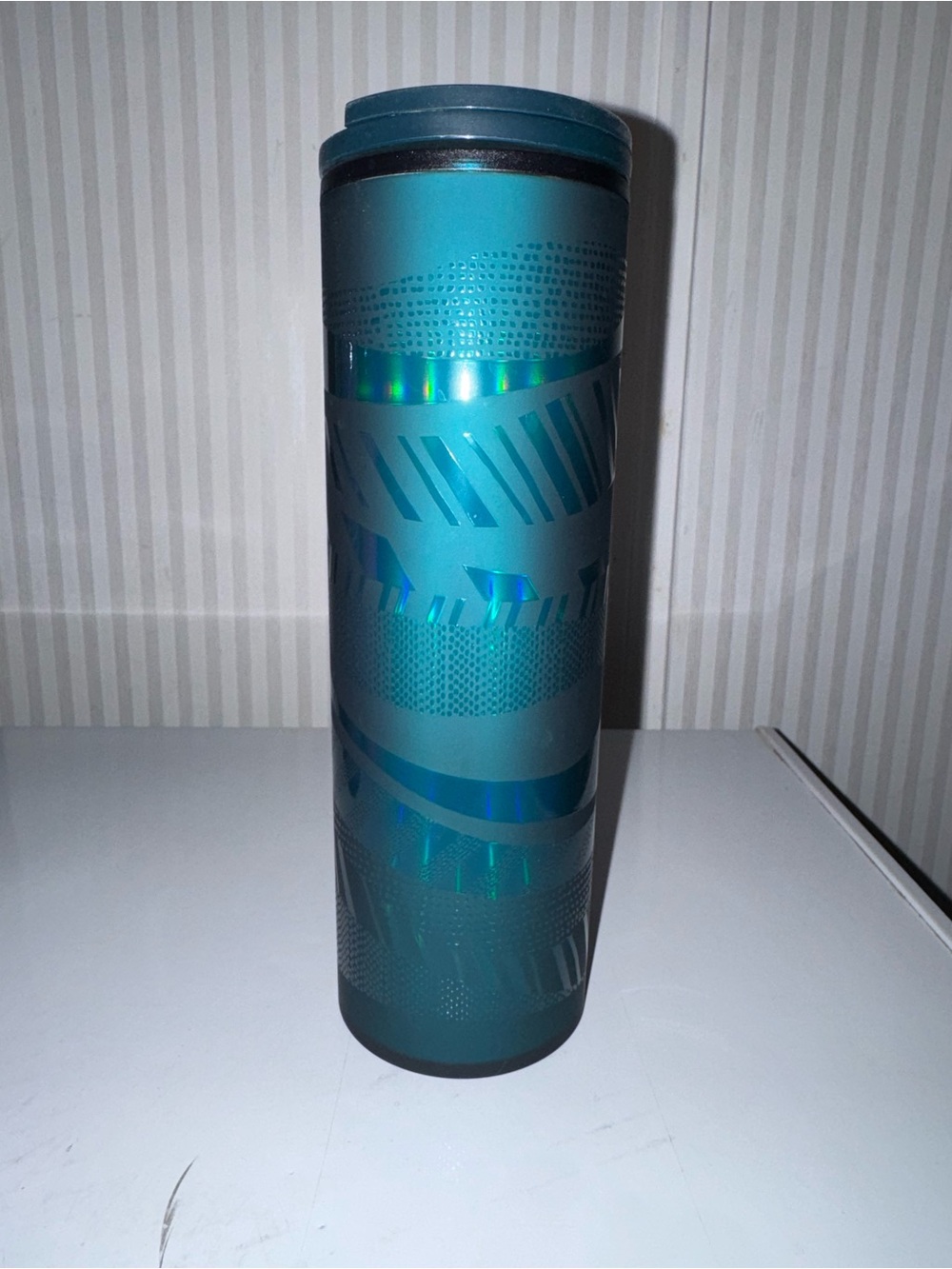 Starbucks Teal Metallic Patterned Travel Tumbler